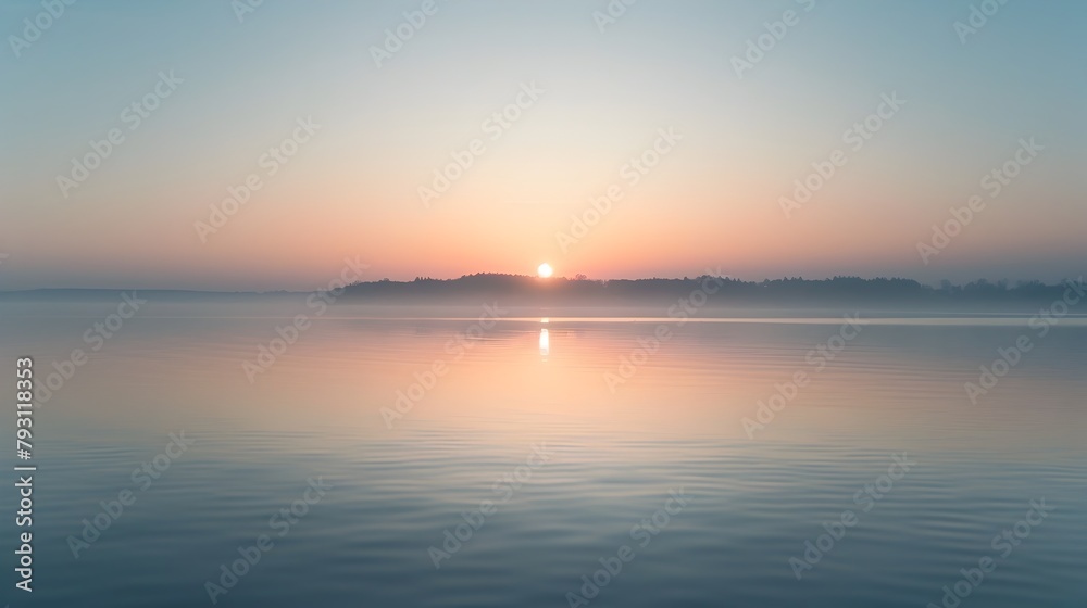 Tranquil Sunrise Reflection Over Serene Lake Landscape at Dawn
