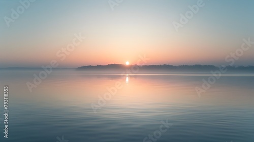 Tranquil Sunrise Reflection Over Serene Lake Landscape at Dawn © Leeza