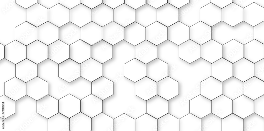 Fototapeta premium Abstract white background with hexagon and hexagonal background. Luxury white pattern with hexagons. abstract 3d hexagonal background with shadow. 3D futuristic abstract honeycomb mosaic background.