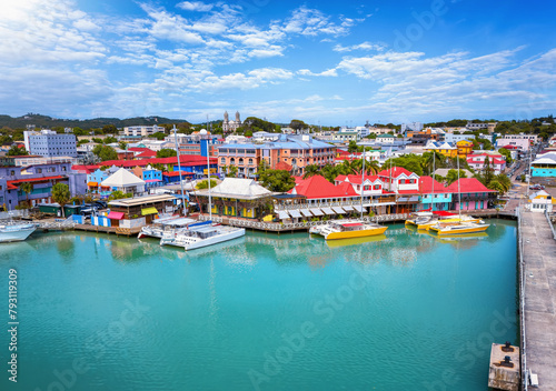 Obraz na płótnie Aerial view of Redcliffe Quay and St. Johns, capital city of Antigua and Barbuda island, Caribbean Sea w salonie
