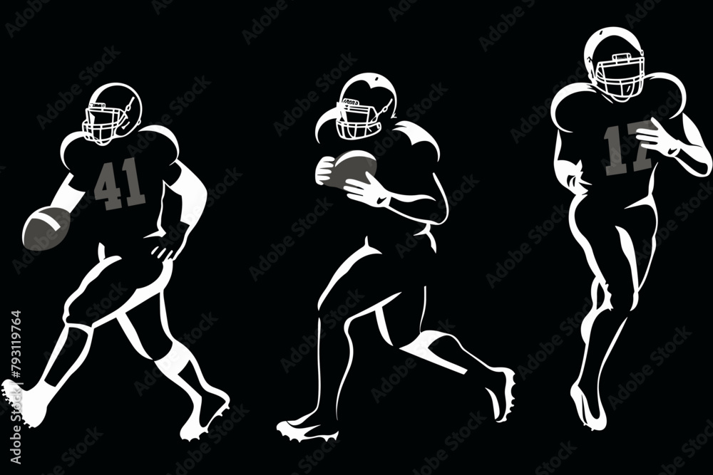 American Football Player Silhouette vector pack various pose set