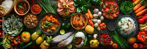 A Colorful Display of Regional Culinary Traditions: From Spicy Dishes to Seafood and Fresh Produce photo