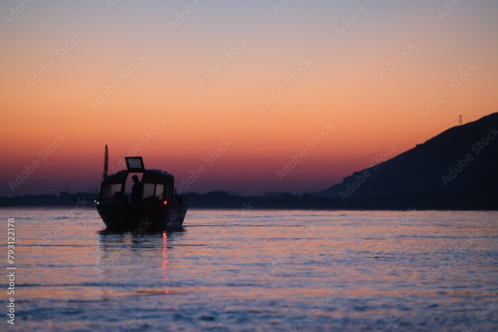 Fishing boat on the Columbia river at dawn