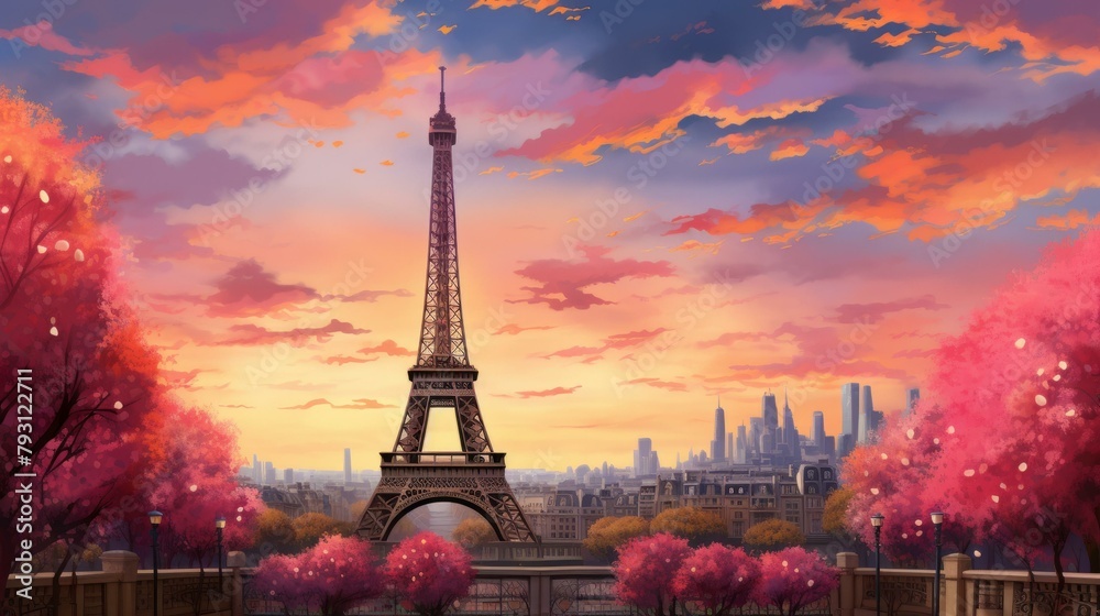 b'An illustration of the Eiffel Tower in Paris, France'