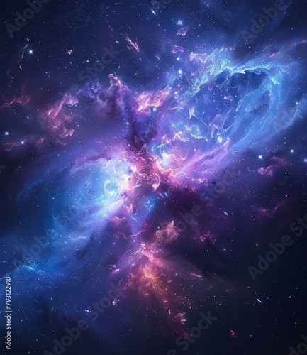 Interstellar space with glowing nebula and stars