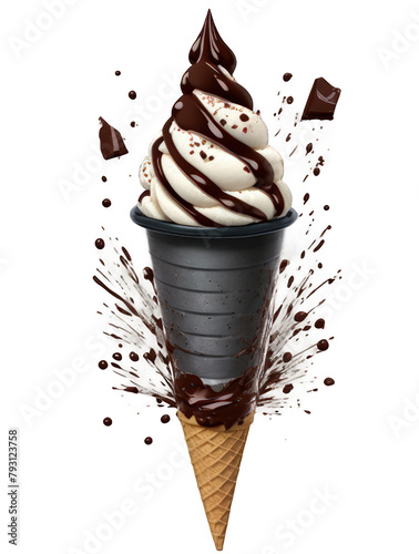 ice cream cone with chocolate flavour, vanilla, transparent png, cutout, clipping path