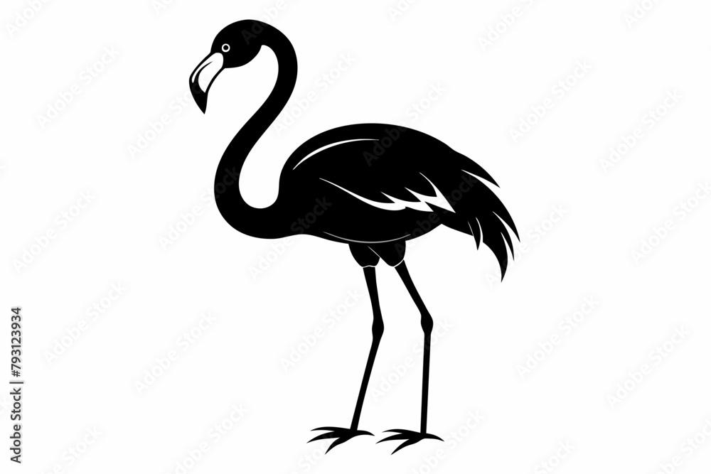 Fototapeta premium Flamingo Black Silhouette on White Background.