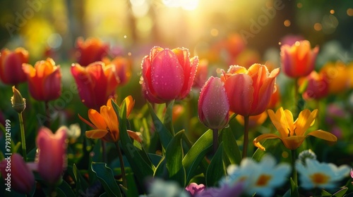b'Field of tulips in the morning sun' #793124199