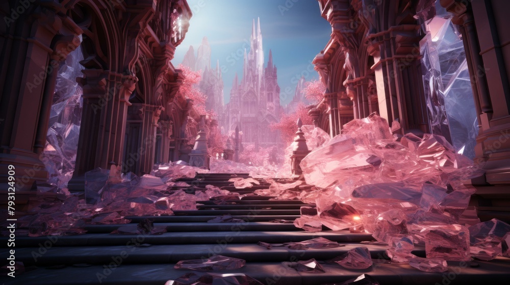 b'pink crystal palace illustration' - obrazy, fototapety, plakaty 