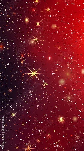 Red and gold glowing stars on a dark red background photo