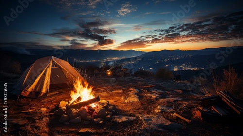 b'Camping under the stars with a view of the city lights'