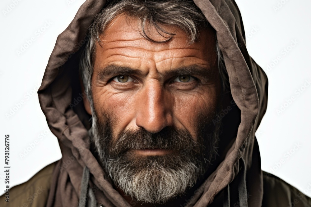Portrait of an old man with a beard and a hood Portrait of an old man with a beard and a hood