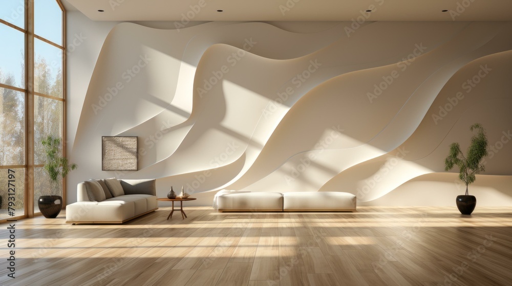 b'Futuristic interior design with curved walls and natural light'