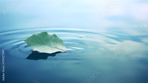 A leaf floats on the water  creating ripples and tranquility