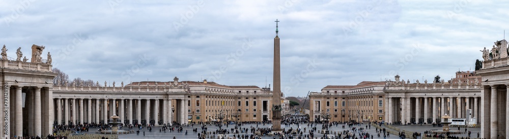 Panoramic view of St. Peter's Basilica and Square in Vatican City.