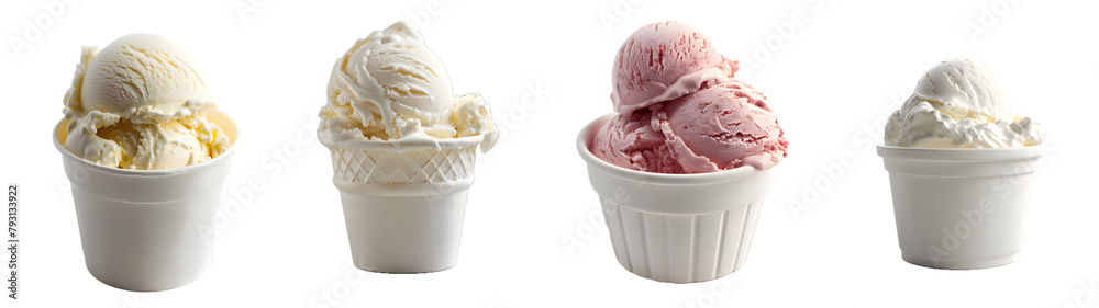 Variety of Ice Creams in White Cups on White Background, png Variety of Ice Creams in White Cups on White Background, png