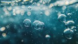 Underwater Bubbles Rising to the Surface with Sunlight Reflection