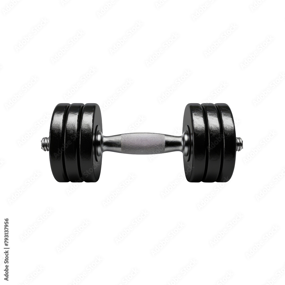 Fototapeta premium A sleek 20kg metal dumbbell with black disks featured in isolation against a transparent background