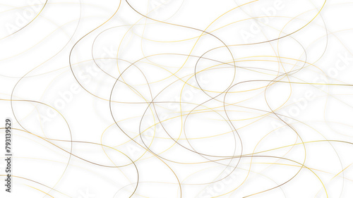 golden pattern with tangled curved lines. Random chaotic lines