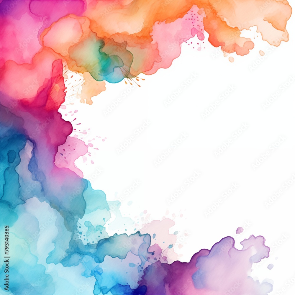 Colorful watercolor splashes forming a vibrant, artistic abstract background