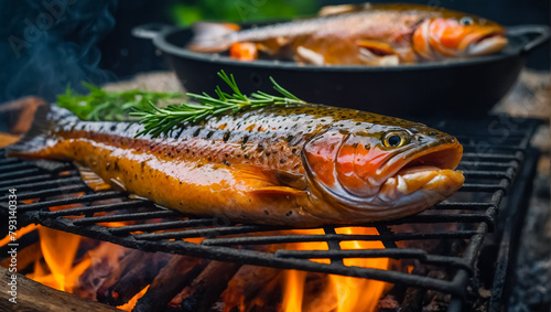 Whole fish fried on a grill