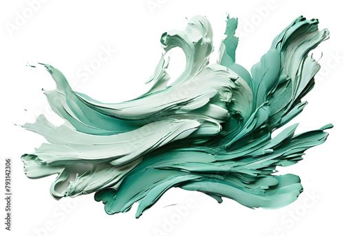 Emerald and mint green paint stroke on solid white background, generative AI photo