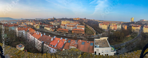 Prague, Czech republic - February 24, 2021. Panoramic view of Vysehrad area to Prague 2 district
