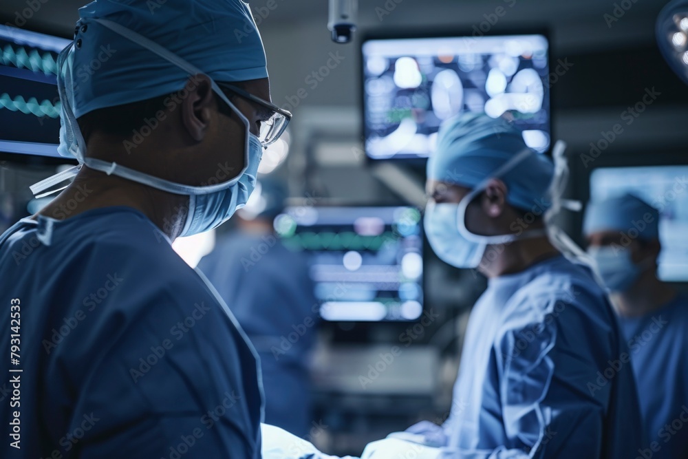 Medical Professionals in Scrubs Performing Surgery in a Modern Operating Room Medical Professionals in Scrubs Performing Surgery in a Modern Operating Room