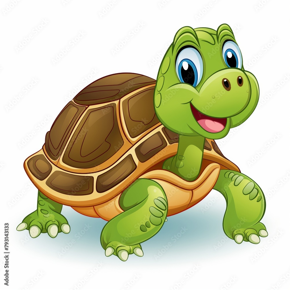 Fototapeta premium Cheerful Cartoon Turtle Smiling on a Bright Sunny Day