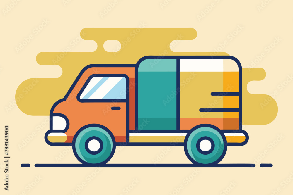 A small truck carrying a trailer, used for simple and efficient delivery services, Delivery order service with truck, Simple and minimalist flat Vector Illustration A small truck carrying a trailer, used for simple and efficient delivery services, Delivery order service with truck, Simple and minimalist flat Vector Illustration