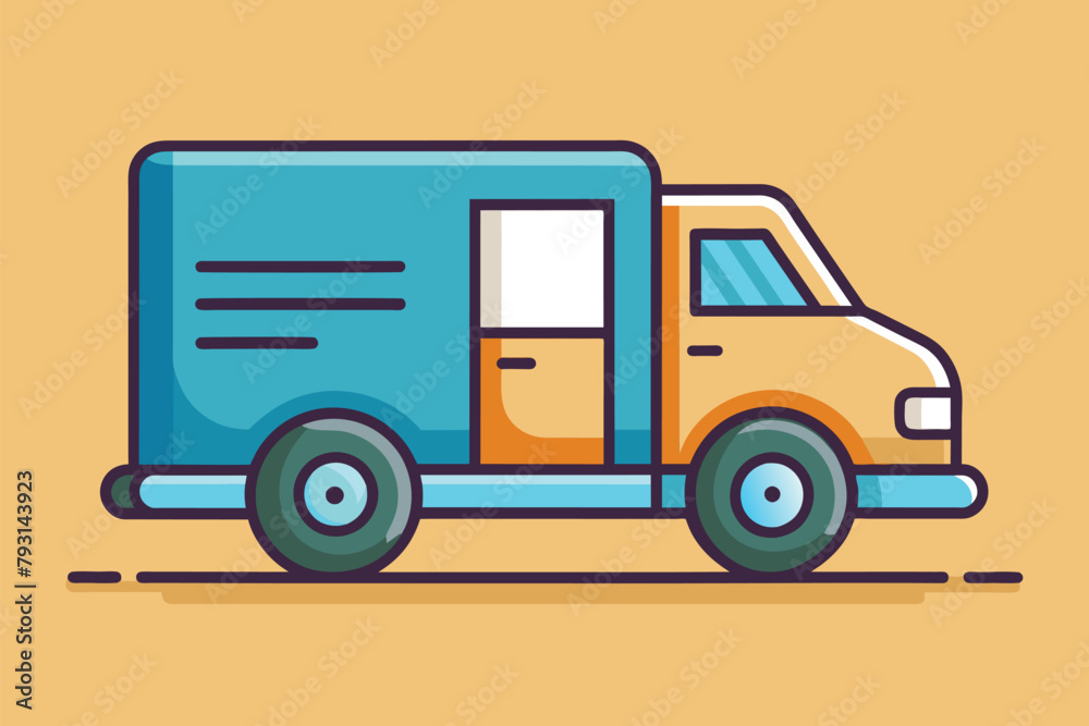 A flatbed truck is depicted in a simplistic, flat art style, Delivery order service with truck, Simple and minimalist flat Vector Illustration