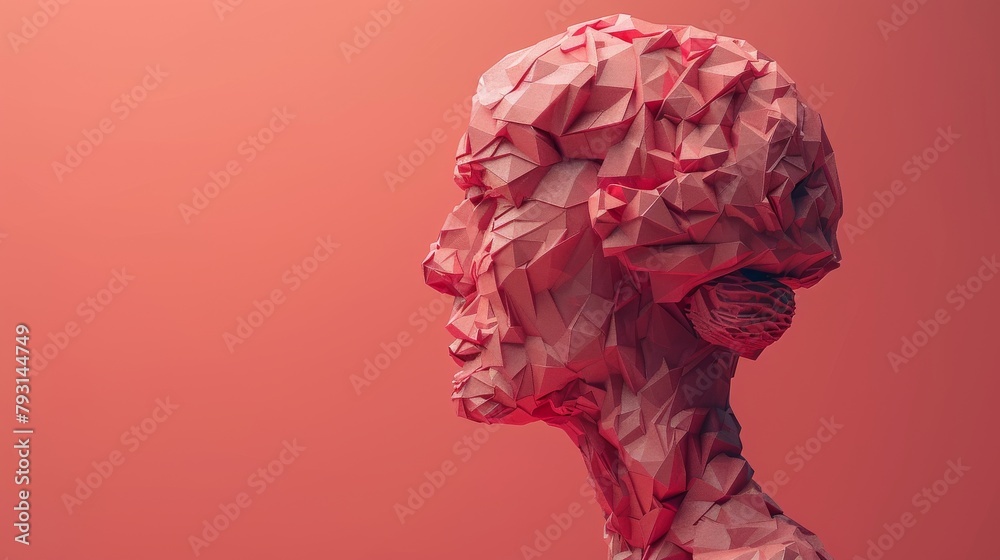 Graphite rendering of a low polygonal human brain. Computer science concept of creativity. - obrazy, fototapety, plakaty 