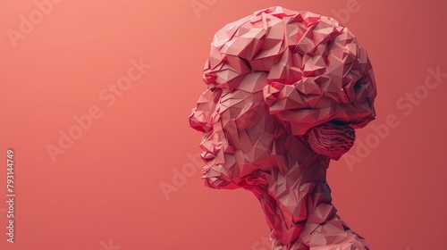 Graphite rendering of a low polygonal human brain. Computer science concept of creativity. #793144749