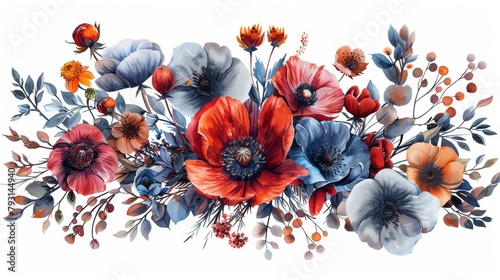Flower embroidery rose poppy daisy gerbera herb sticker patch fashion fabric design illustration photo