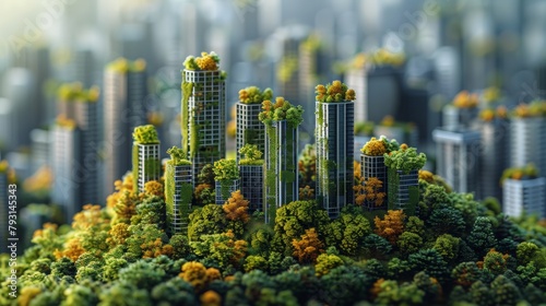 Eco-conscious business thumbnail: macro tilt-shift photos of green offices, emphasizing clean energy and environmental responsibility in modern corporate settings. 