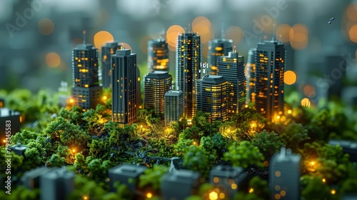 Eco-friendly business thumbnail: miniature tilt-shift office scenes spotlighting clean energy, sustainable practices, and corporate responsibility for a greener, carbon-neutral future. 