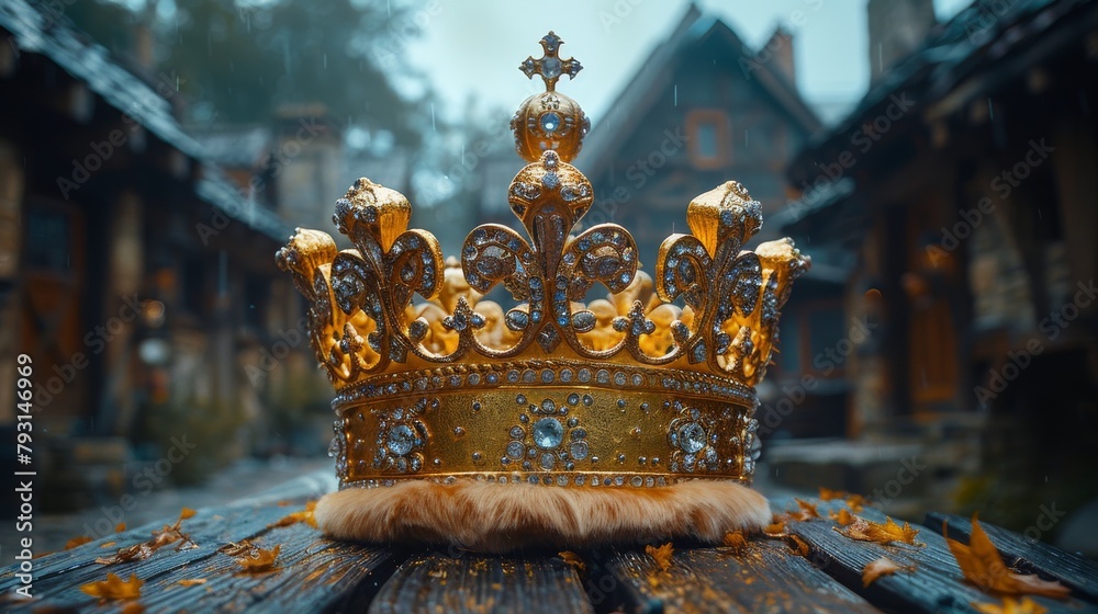 This is a low key image of a beautiful queen or king crown over a ...