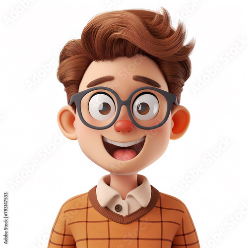 3d portraits of happy people on a white background. Cartoon characters boy and man, vector illustration