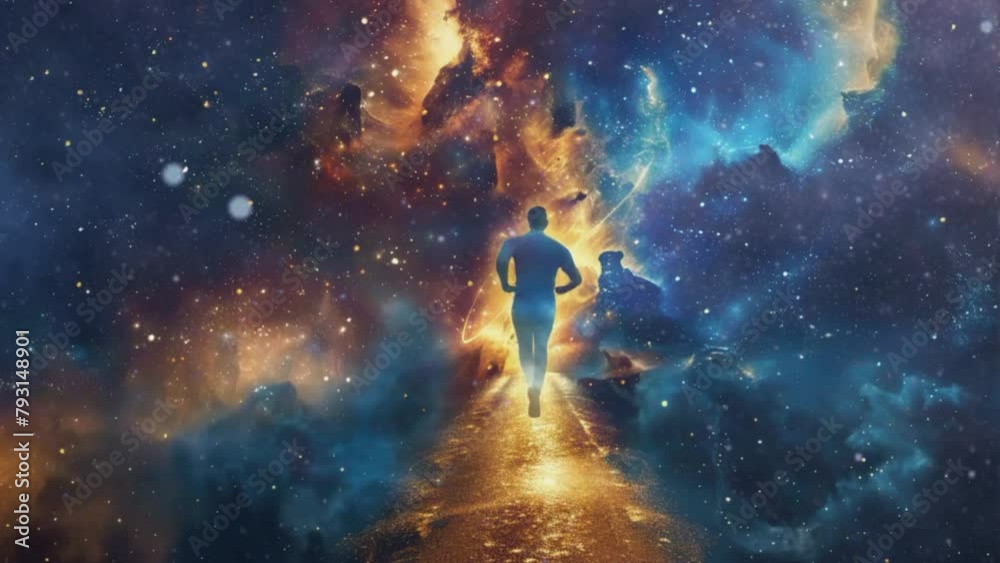 homem correndo pelo universo