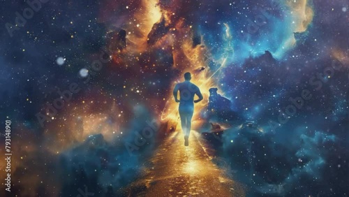 homem correndo pelo universo photo