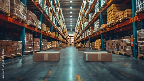 Optimized warehouse management for effective inventory control and supply chain efficiency. Concept Warehouse Organization, Inventory Optimization, Supply Chain Efficiency, Technology Integration