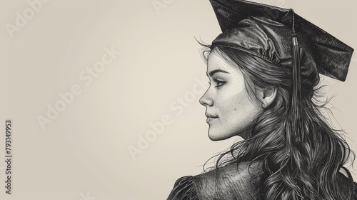 Graduation cap with continuous line art. Master degree ceremony with graduation cap. One sketch outline illustration. photo