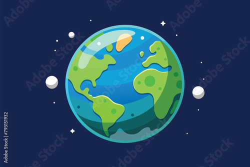 Earth and its satellite, the Moon, in the vastness of space, Earth clone, Simple and minimalist flat Vector Illustration
