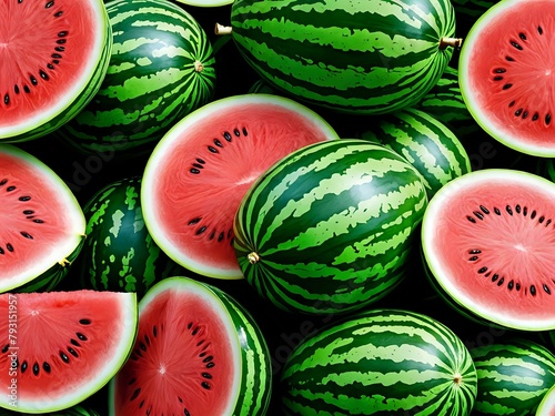 Watermelon provides various health benefits, including hydration and essential nutrients. Along with cantaloupe, honeydew, and cucumber, watermelons are a member of the Cucurbitaceae family.  photo