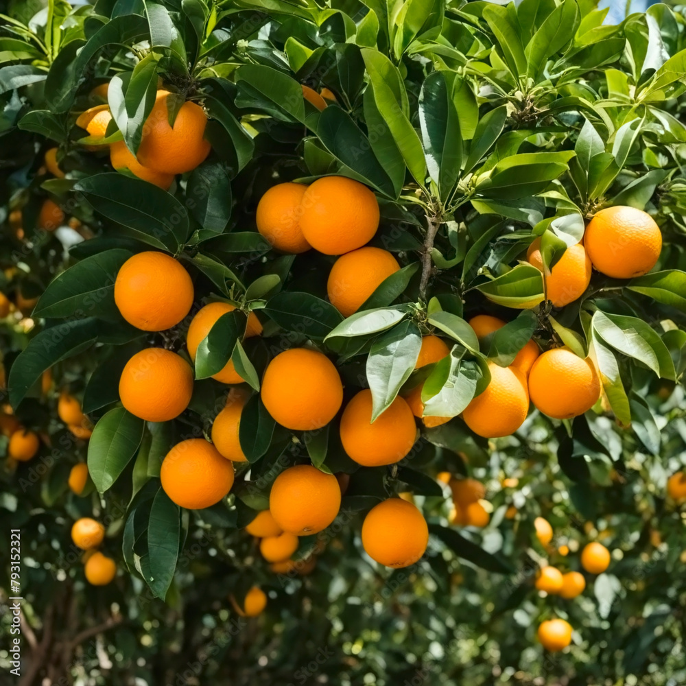 Citrus Abundance: Sun-kissed Oranges on the Tree