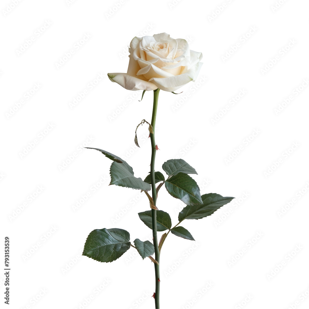 Obraz premium A white rose standing out against a transparent background