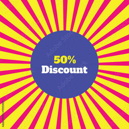 A vector retro stylish illustration of 50  discount social media post background