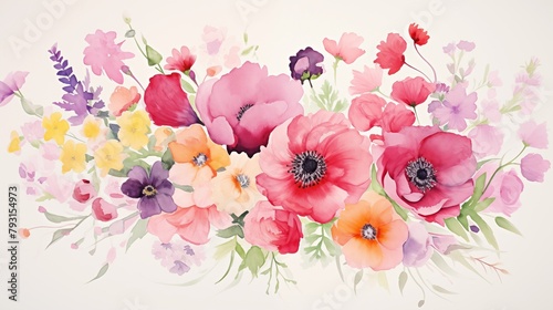 Serene and Colorful Watercolor Floral Arrangement Illustration