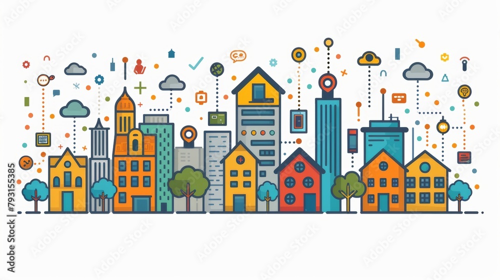 The Internet of Things icon innovation technology concept. Smart city wireless communication network IOT ICT. Smart home automation Industry 4.0. AI computer online modern illustration.