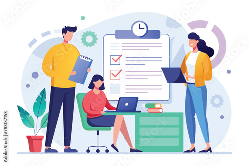 Entrepreneurs discussing work contracts at a desk in an office setting, Entrepreneurs enter into work contracts, Simple and minimalist flat Vector Illustration